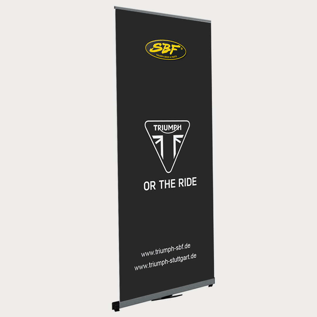 Roll Up Roti mit dunkler bedruckter Bespannung